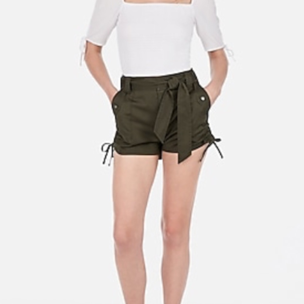 NWT Express High Waist Dark Green Tie Shorts